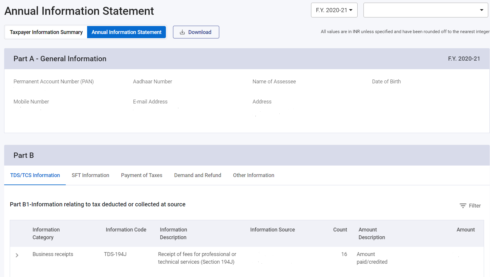 annual information statement password