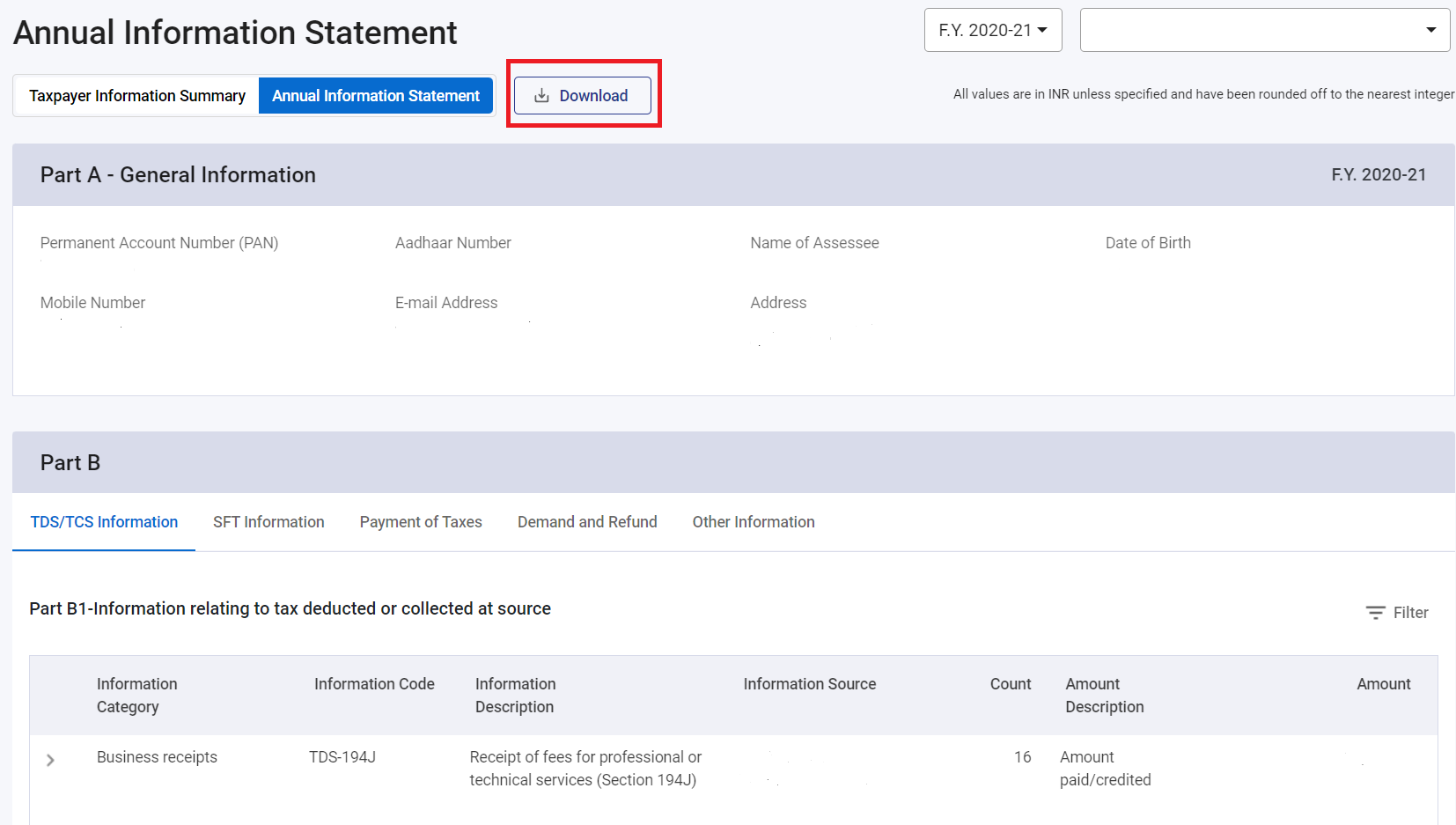 annual information statement income tax