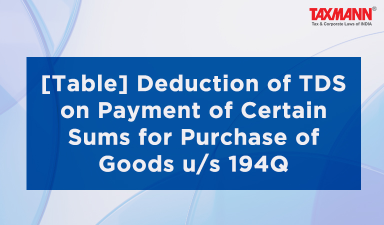 [Table] Deduction of TDS on Payment of Certain Sums for Purchase of Goods u/s 194Q