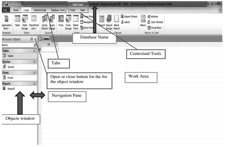 Understanding MS Access window