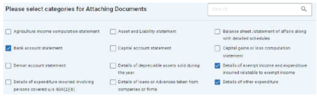 categories for attaching documents