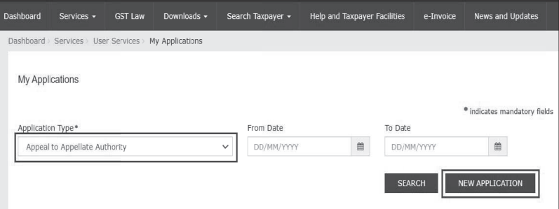 Select the Appeal to Appellate Authority option